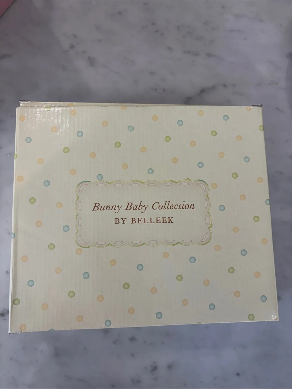 Belleek White Ceramic Bunny Frame with Pastel Green, Yellow and Pink Accents